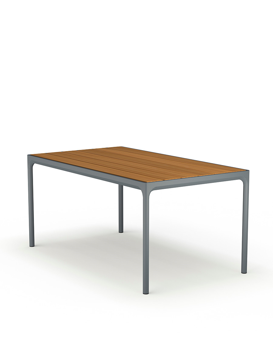 Four table 160 x 90 cm fra Houe (Grå aluminium stel / bambus bordplade)