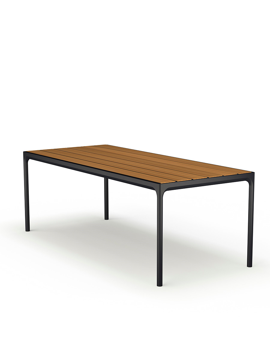 Four table 210 x 90 cm fra Houe (Sort aluminium stel / bambus bordplade)