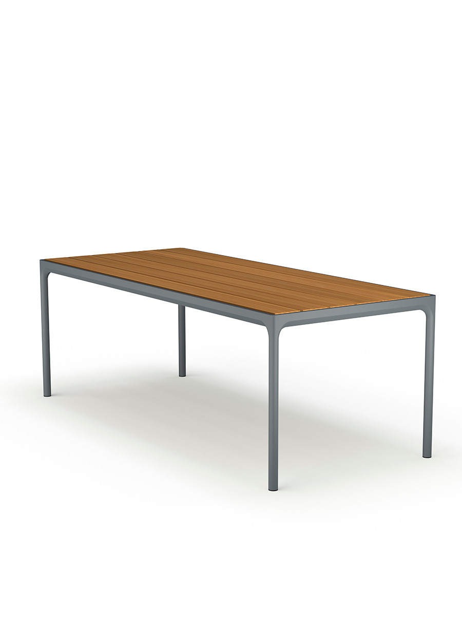 Four table 210 x 90 cm fra Houe (Grå aluminium stel / bambus bordplade)