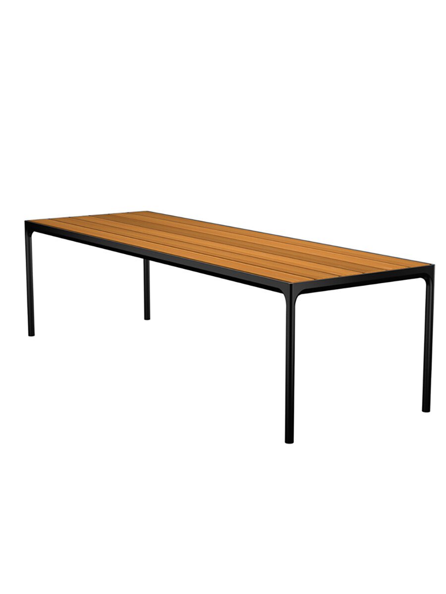Four Table 270 x 90 cm fra Houe (Sort aluminium stel / bambus bordplade)