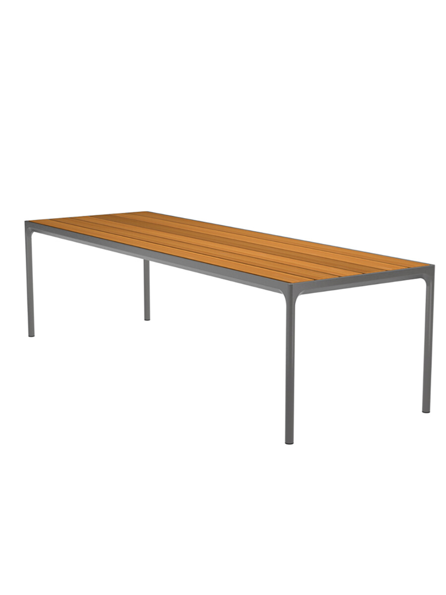 Four Table 270 x 90 cm fra Houe (Grå aluminium stel / bambus bordplade)