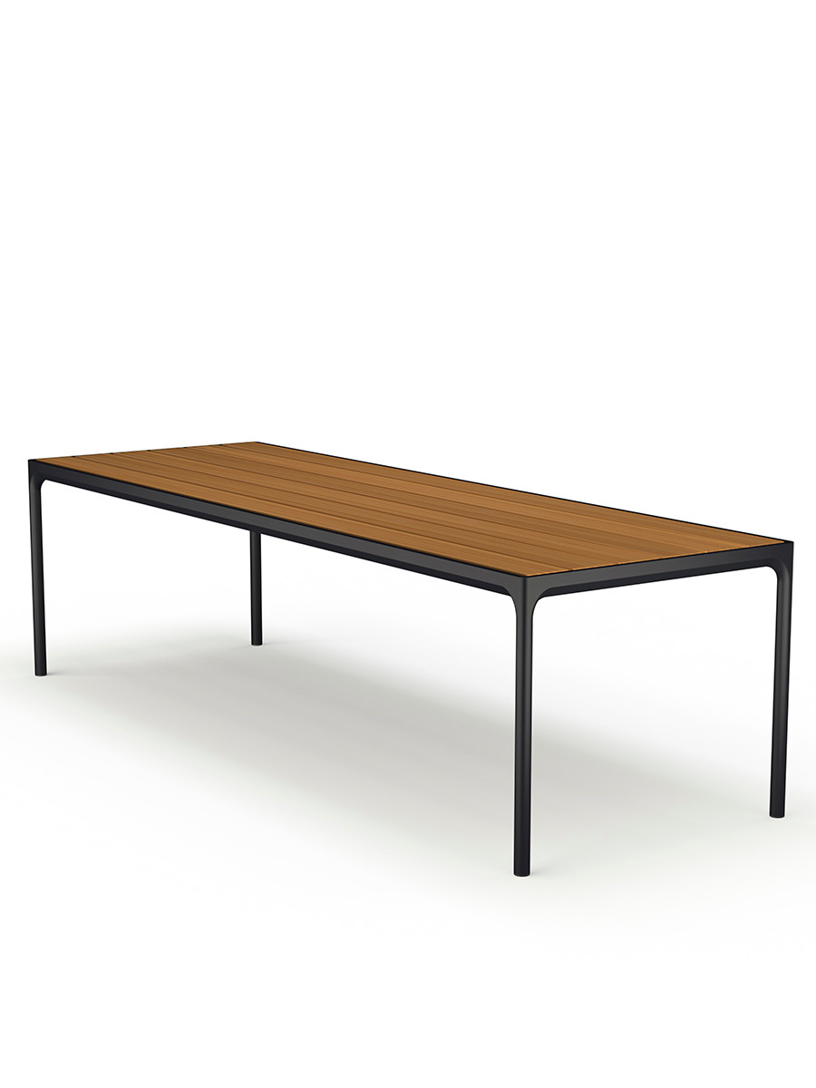 Four table 270 x 90 cm fra Houe (Sort aluminium stel / bambus bordplade)