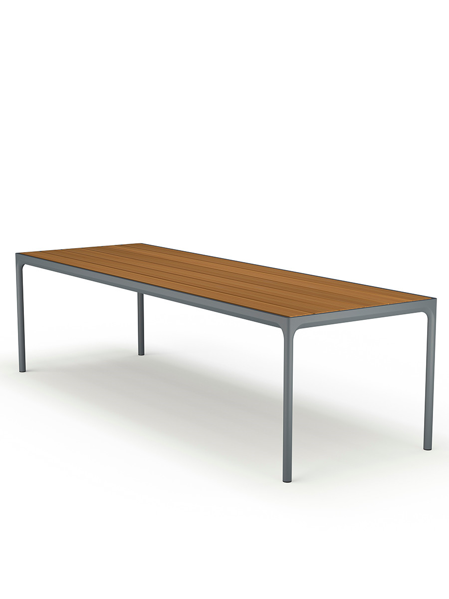 Four table 270 x 90 cm fra Houe (Grå aluminium stel / bambus bordplade)