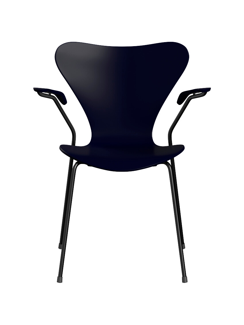 Billede af 3207 stol m/armlæn, lakeret midnight blue/sort stel af Arne Jacobsen