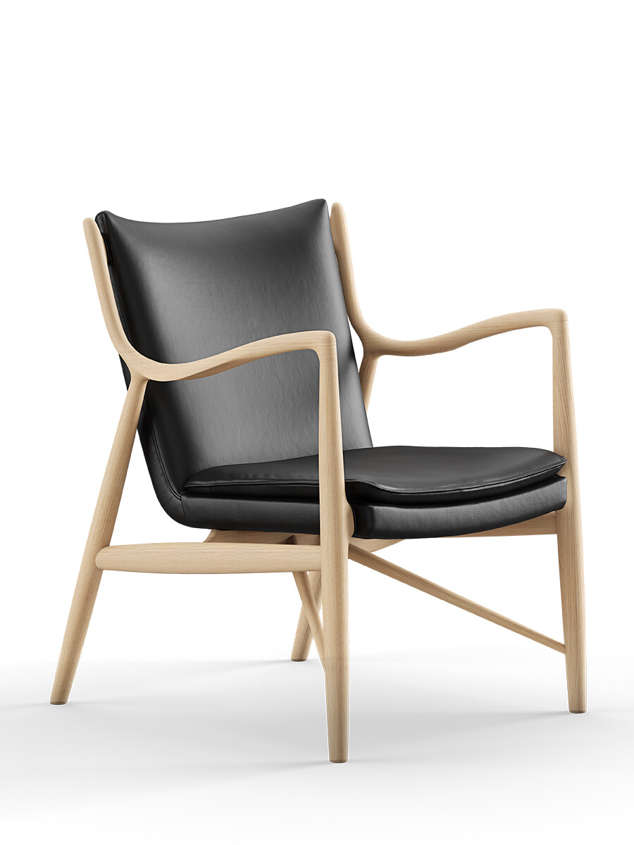 45 Lænestol, sort elegance læder/eg olie af Finn Juhl