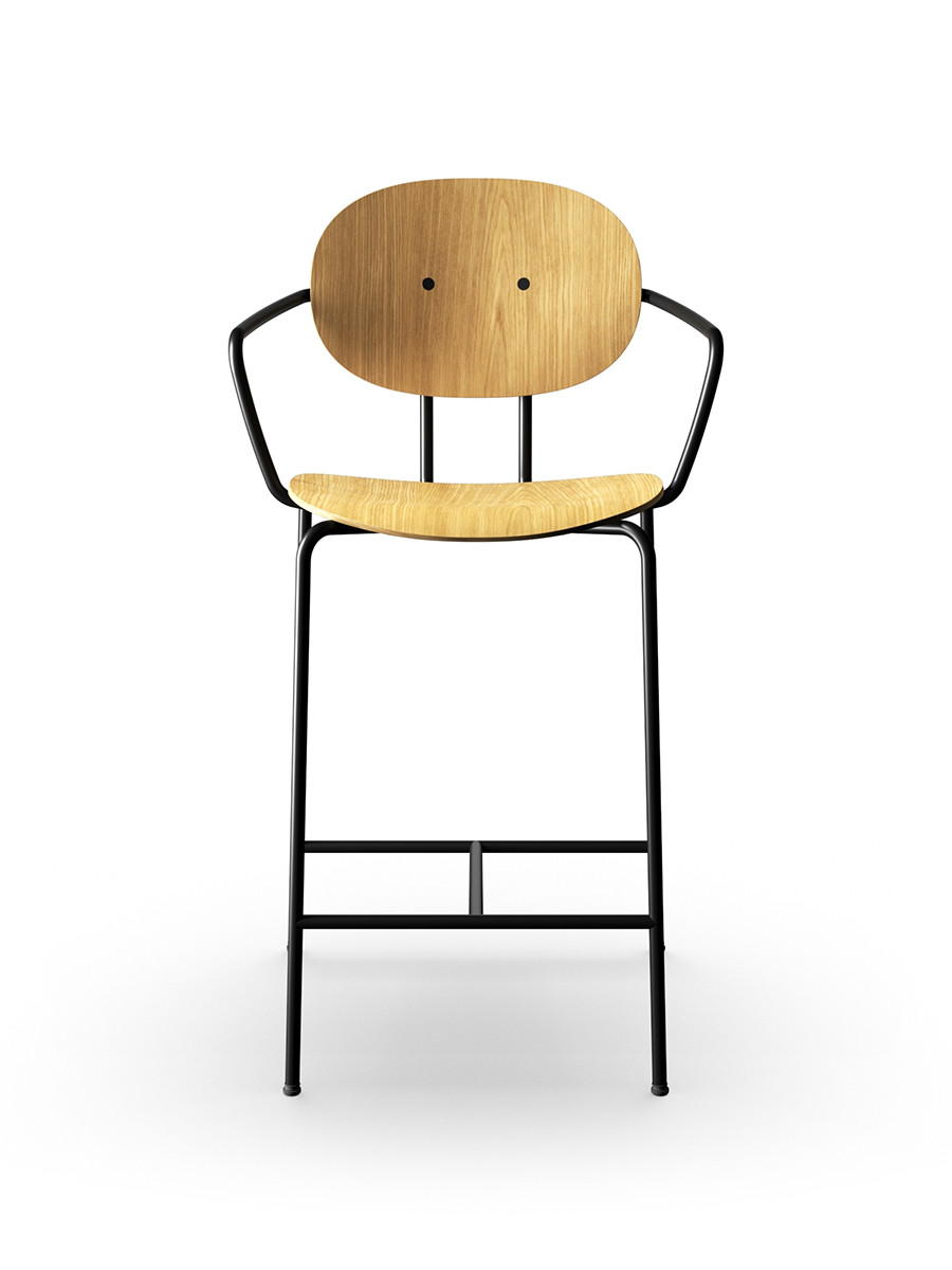 Billede af Piet Hein Barstol med armlæn fra Sibast Furniture (Høj, Lædergruppe 1, Valnød, lak)