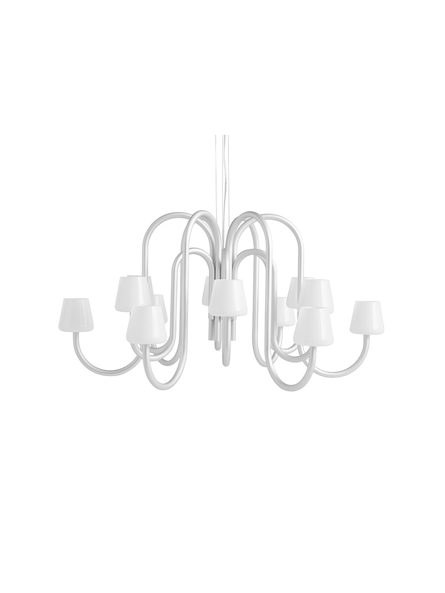 Apollo Chandelier 1065, hvid opalglas fra Hay