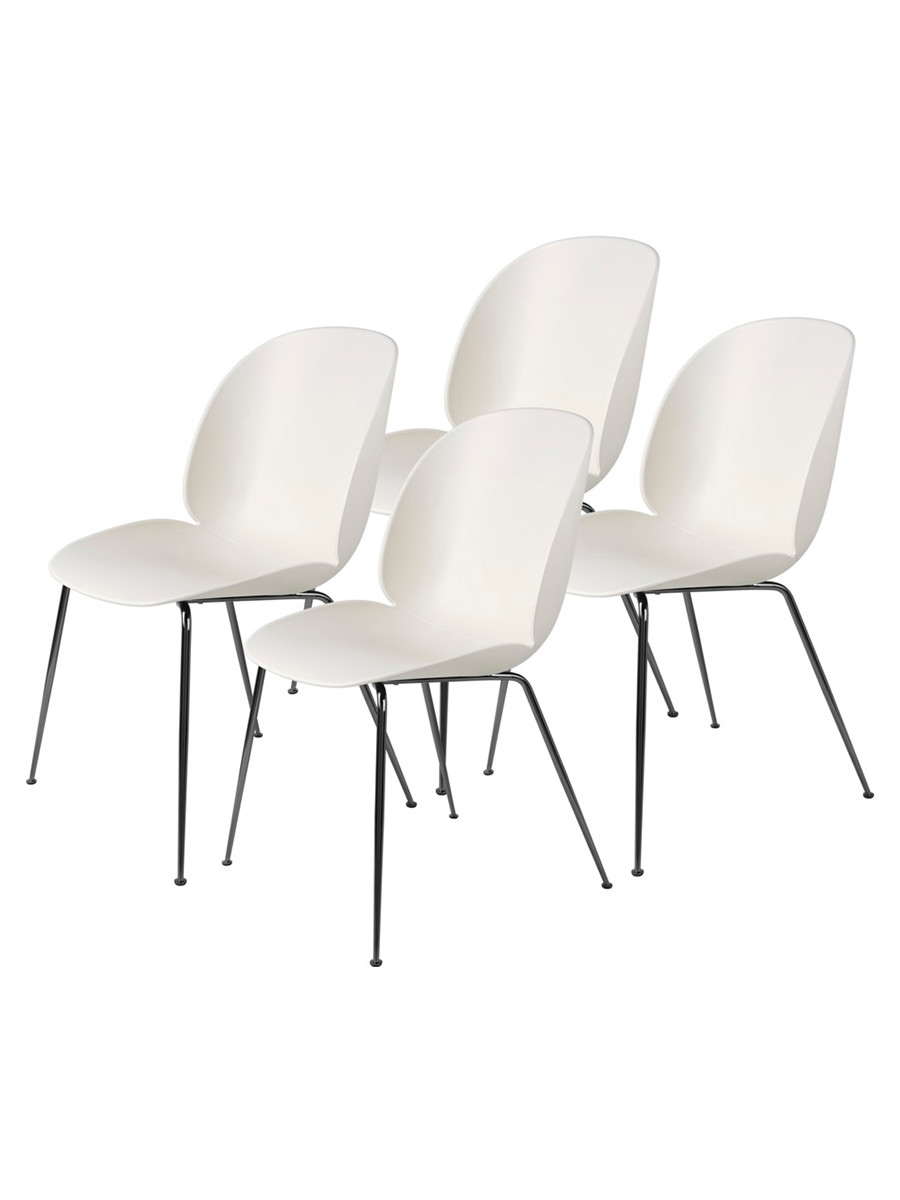 Beetle chair, conic base 4 stk fra Gubi (Alabaster White, Black Chrome base)