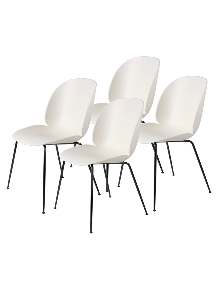 Beetle chair, conic base 4 stk fra Gubi (Alabaster White, Black Matt base)