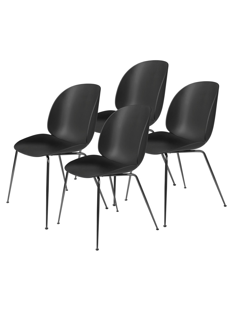 Beetle chair, conic base 4 stk fra Gubi (Black, Black Chrome base)