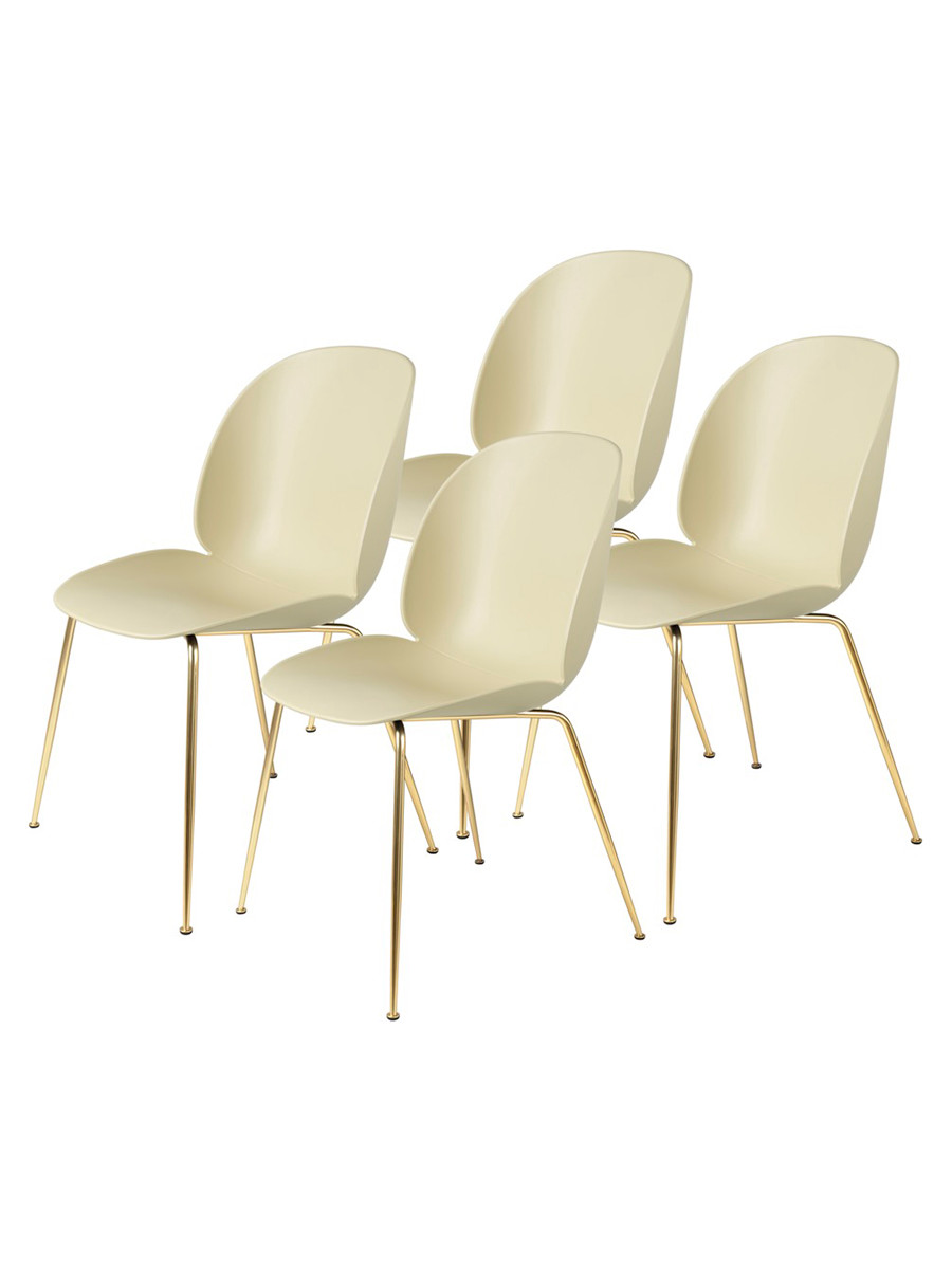 Beetle chair, conic base 4 stk fra Gubi (Pastel Green, Brass Semi Matt base)