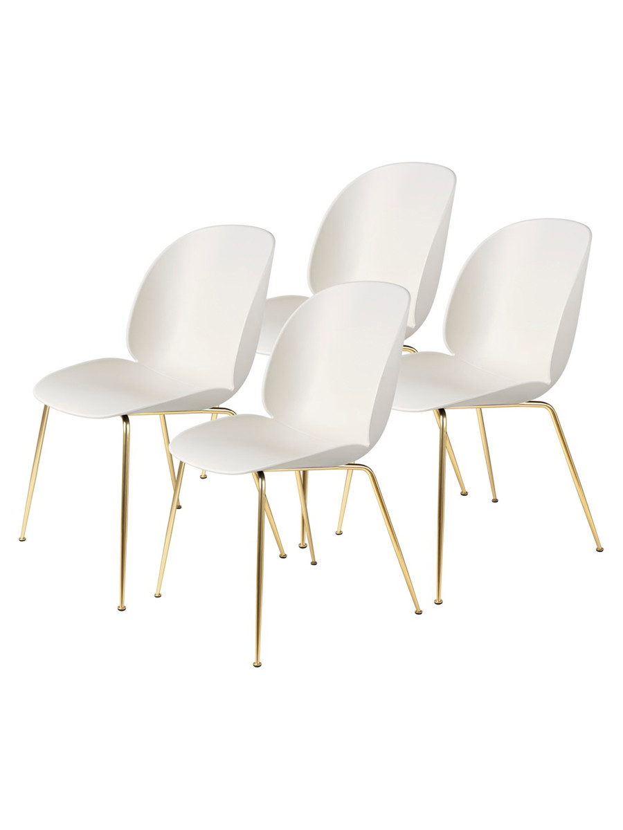 Beetle chair, conic base 4 stk fra Gubi (Alabaster White, Brass Semi Matt base)