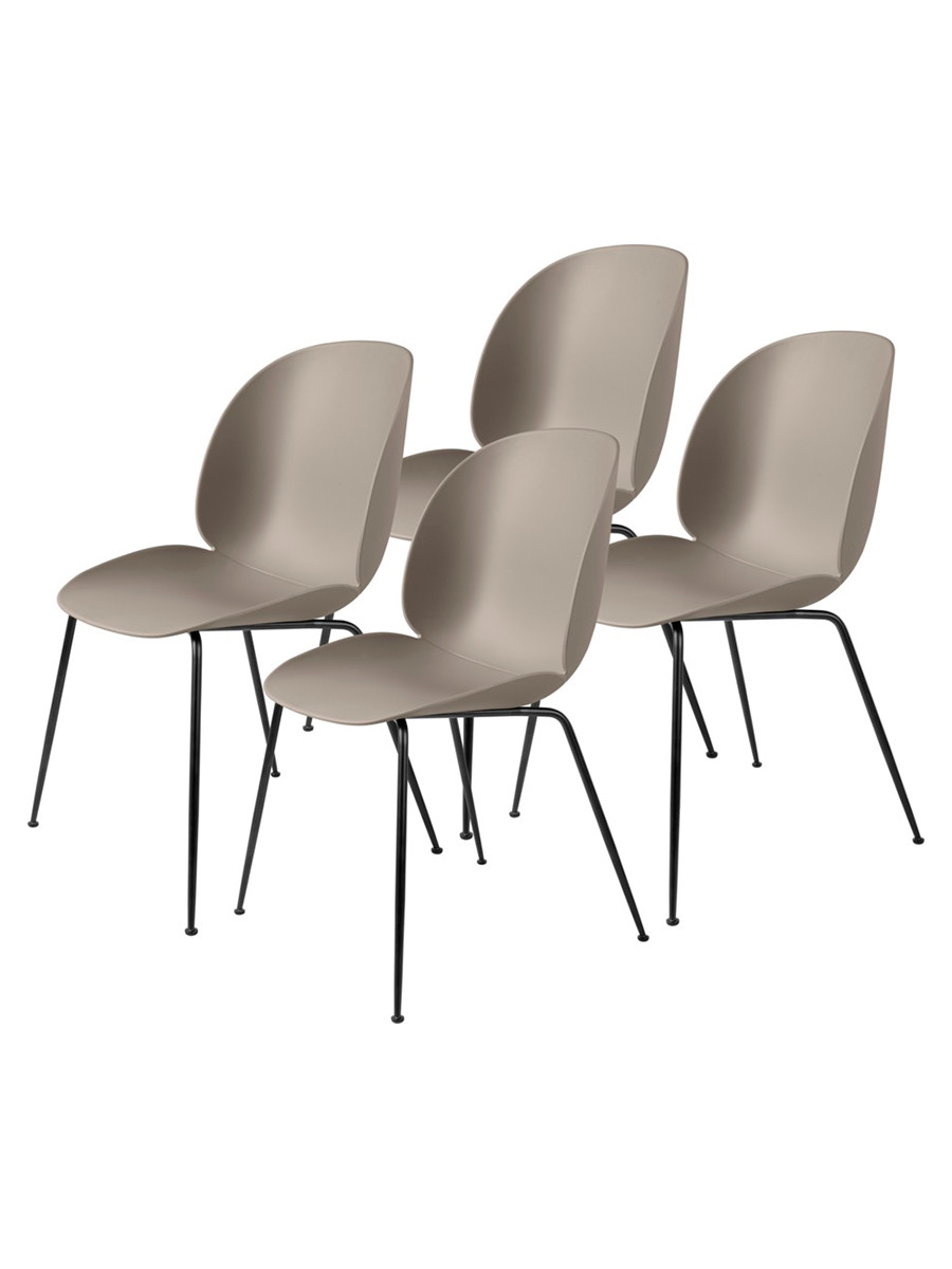 Beetle chair, conic base 4 stk fra Gubi (New Beige, Black Matt base)