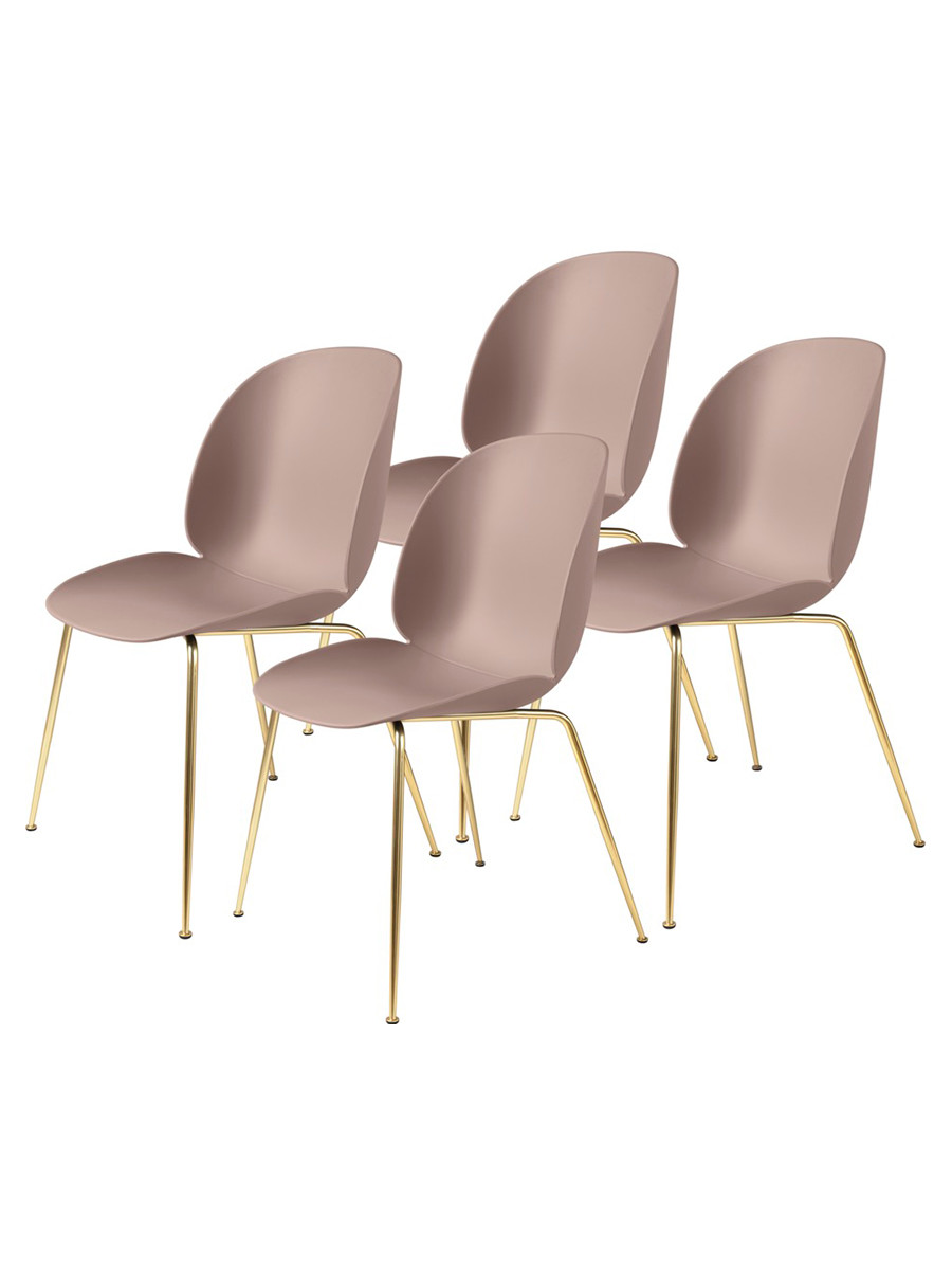 Beetle chair, conic base 4 stk fra Gubi (Sweet Pink, Brass Semi Matt base)
