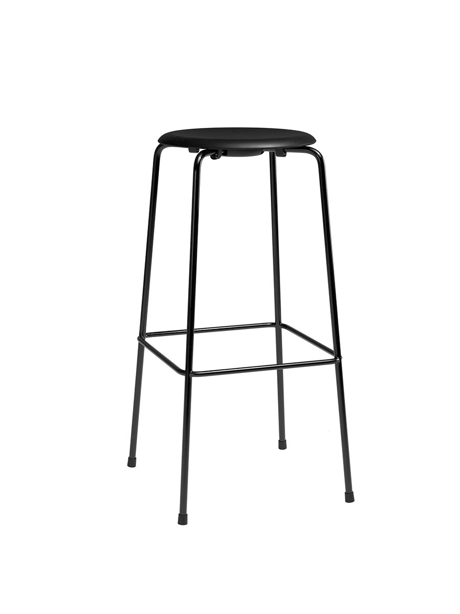 Dot Høj Barstol m. 4 ben, sort stel/sort læder af Arne Jacobsen