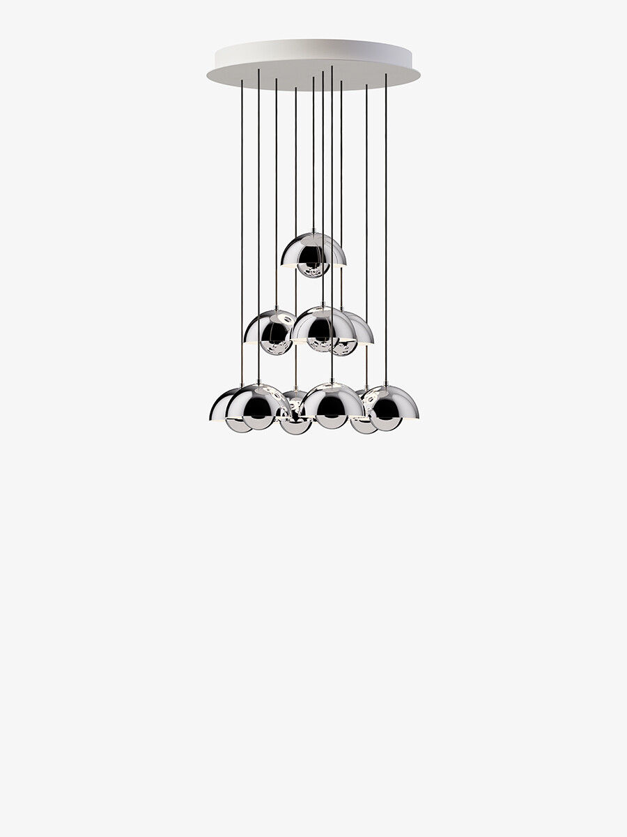 Flowerpot Chandelier VP10, 10 pendants reversed fra &Tradition (Chrome-Plated)