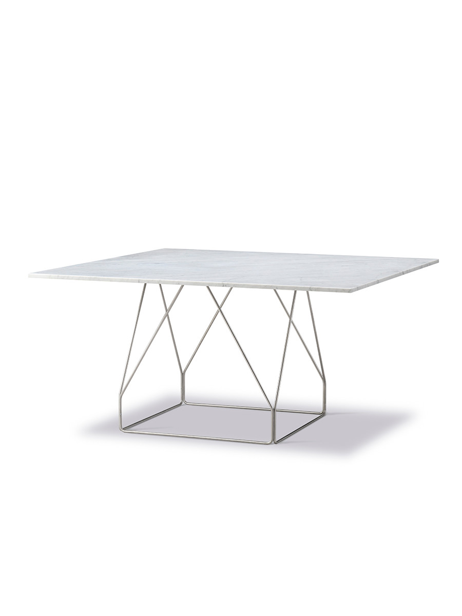 JG Table 140x140 cm fra Fredericia Furniture (Hvid Carrara marmor, Rustfrit børstet stål)
