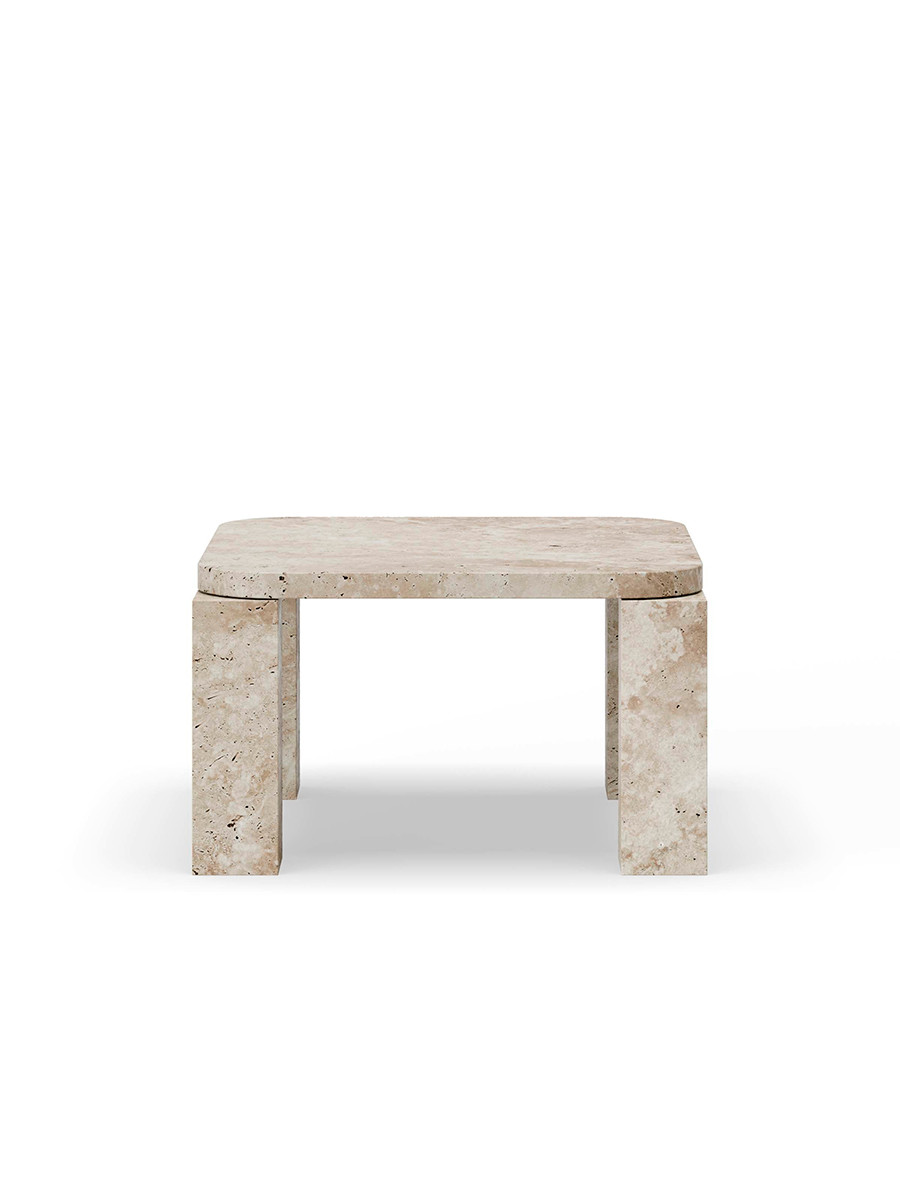 Atlas Sofabord 600x600, Unfilled Travertine fra New Works