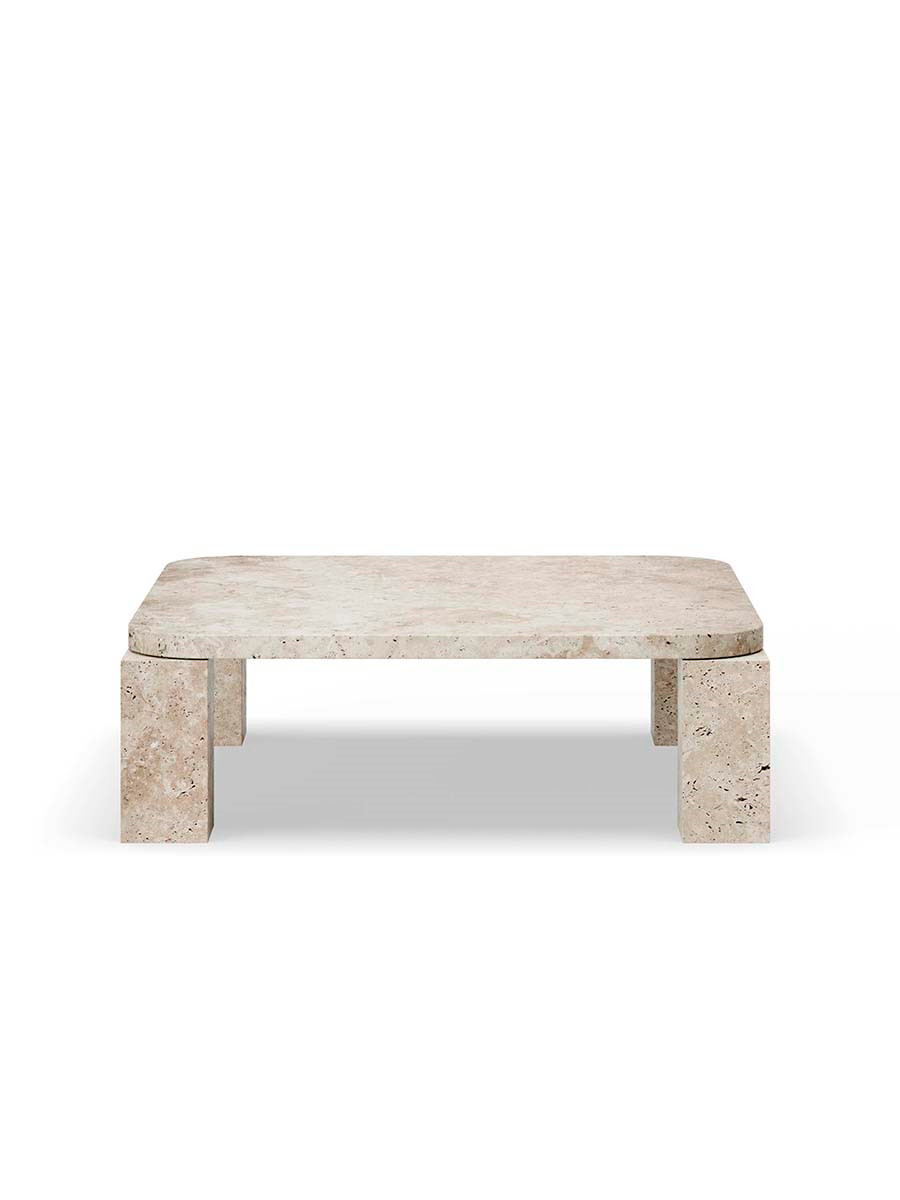 Atlas Sofabord 820x820, Unfilled Travertine fra New Works