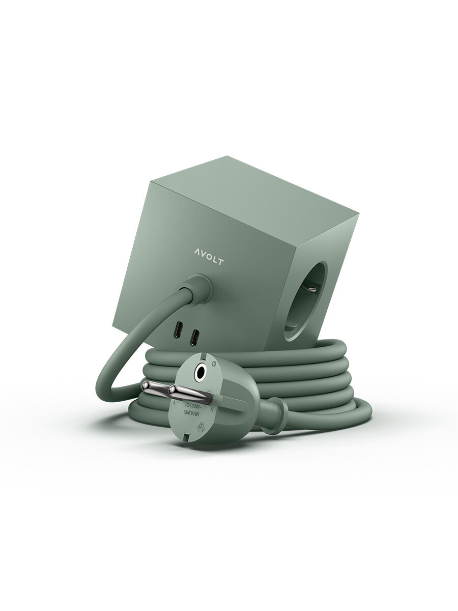 Square 1 Stikdåse med USB-C, oak green fra Avolt