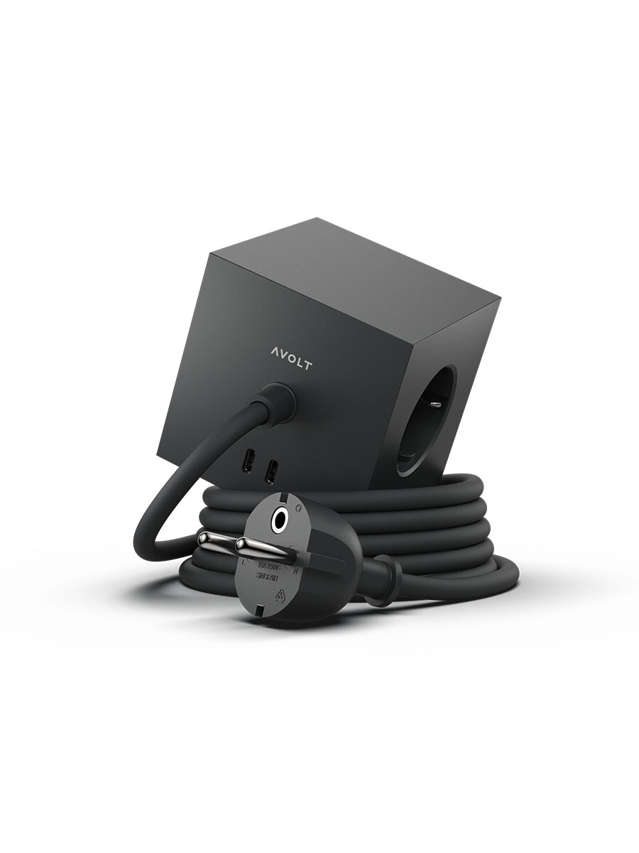 Square 1 Stikdåse med USB-C, stockholm black fra Avolt