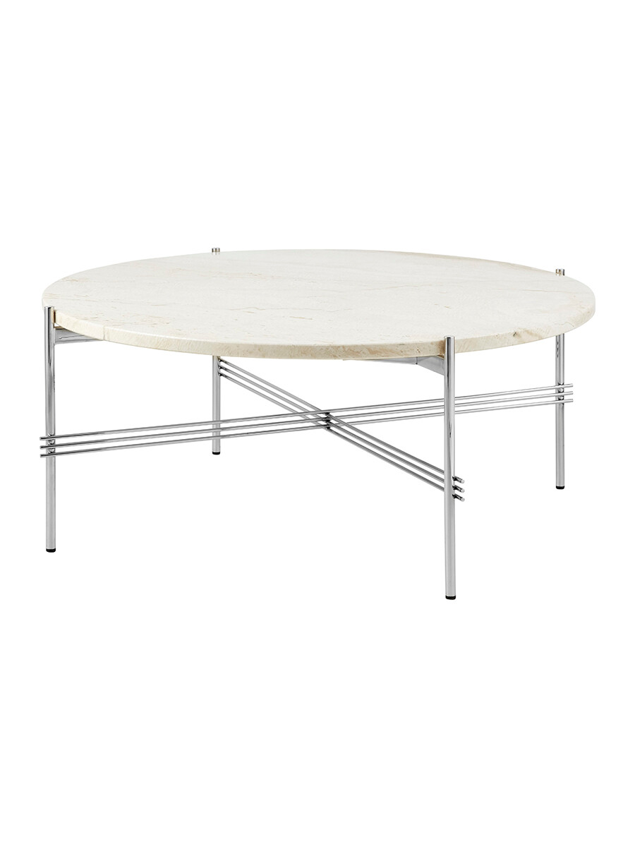 Gamfratesi TS Bord Ø80 fra GUBI (Travertine / Poleret stål)