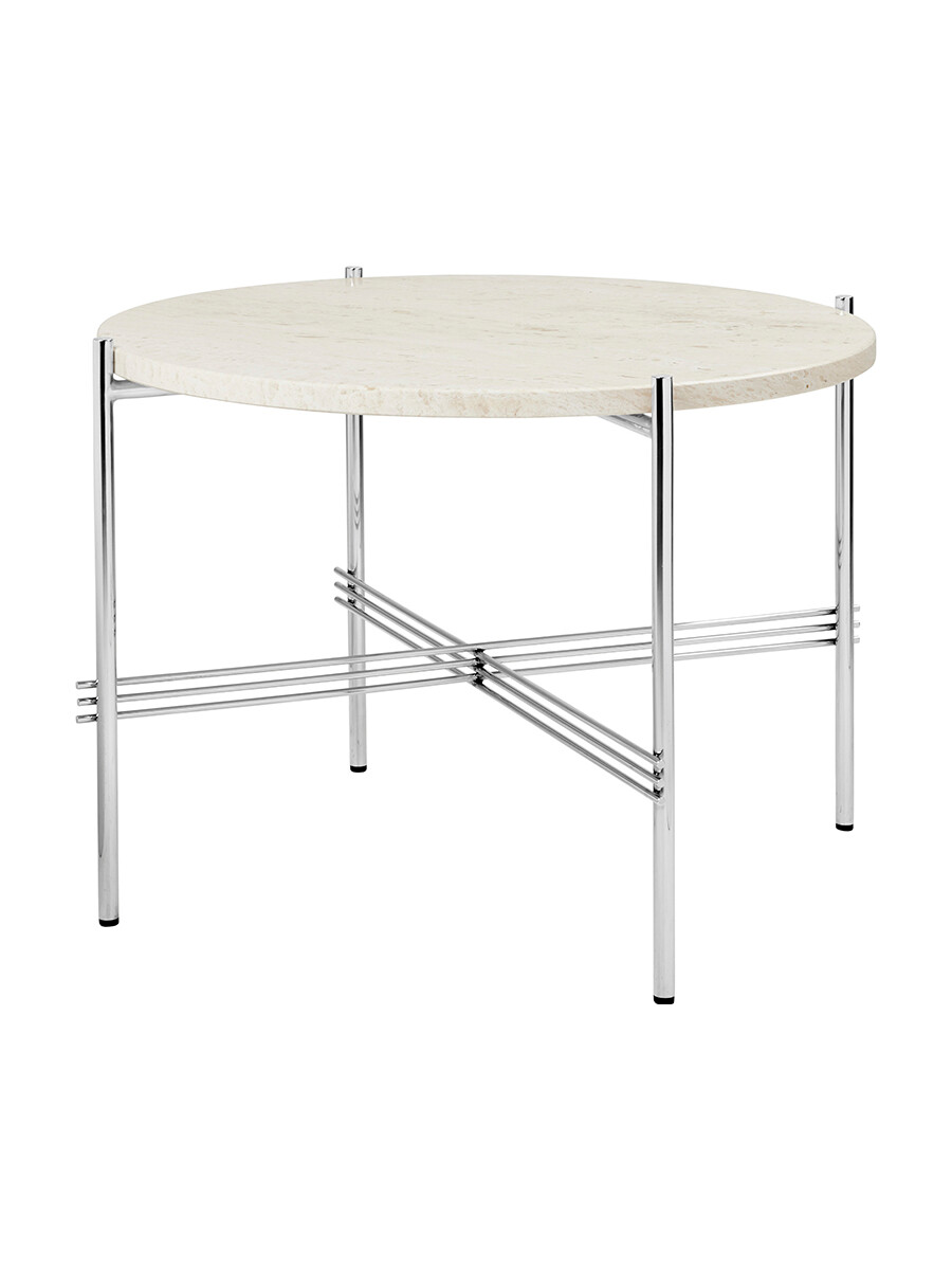 Gamfratesi TS Bord Ø55 fra GUBI (Travertine / Poleret stål)