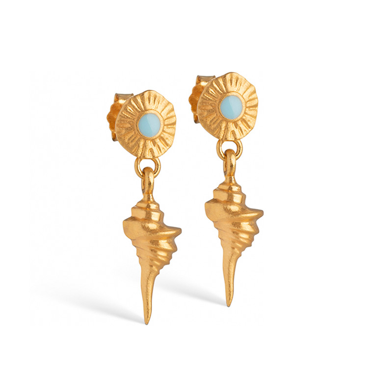 Enamel Copenhagen Blue Shell Earrings Gold-Plated
