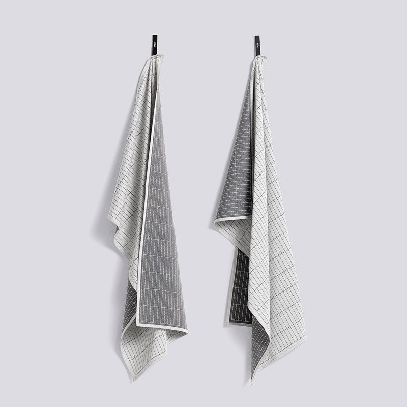 Hay Dash Grid Tea Towel Set Grey