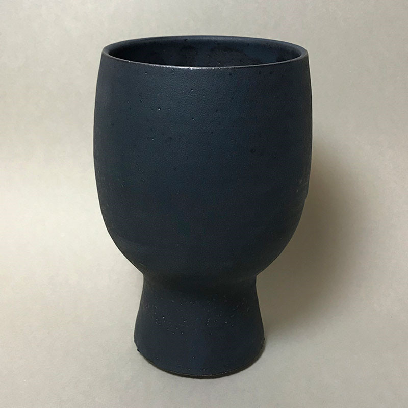Tina Marie Cph Timbre Footed Vase Wide Top Midnight Glaze Medium