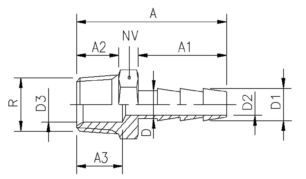 Hose Barb Adapter with Pipe Thread in Several Sizes EV Metal A/S