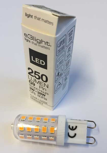 kontakt Økonomi Lægge sammen e3 LED G9, C822, CRI80, 250lm, 360dg, (=28W HAL) - e3Light