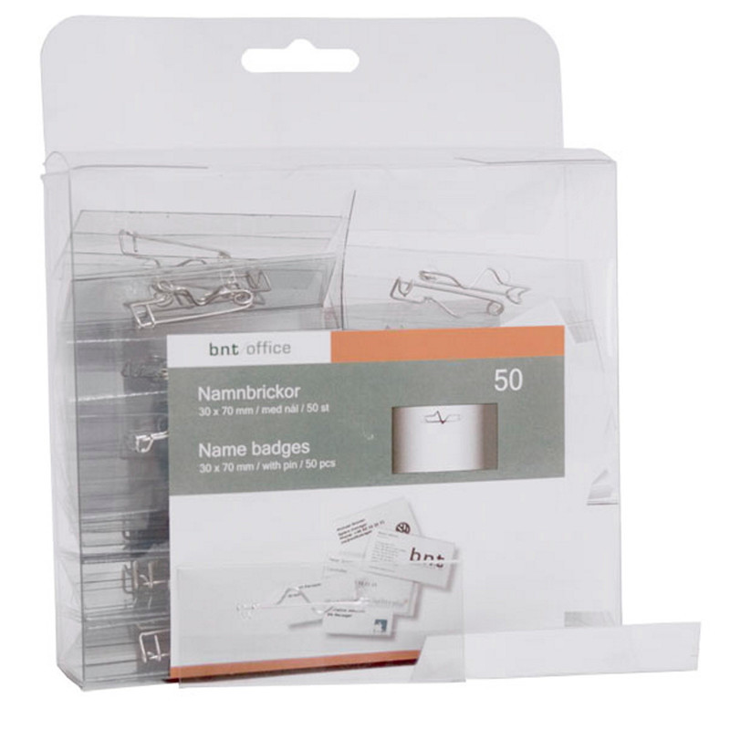 BNT navneskilte m/nål og papirindlæg - 3 x 7 mm billede