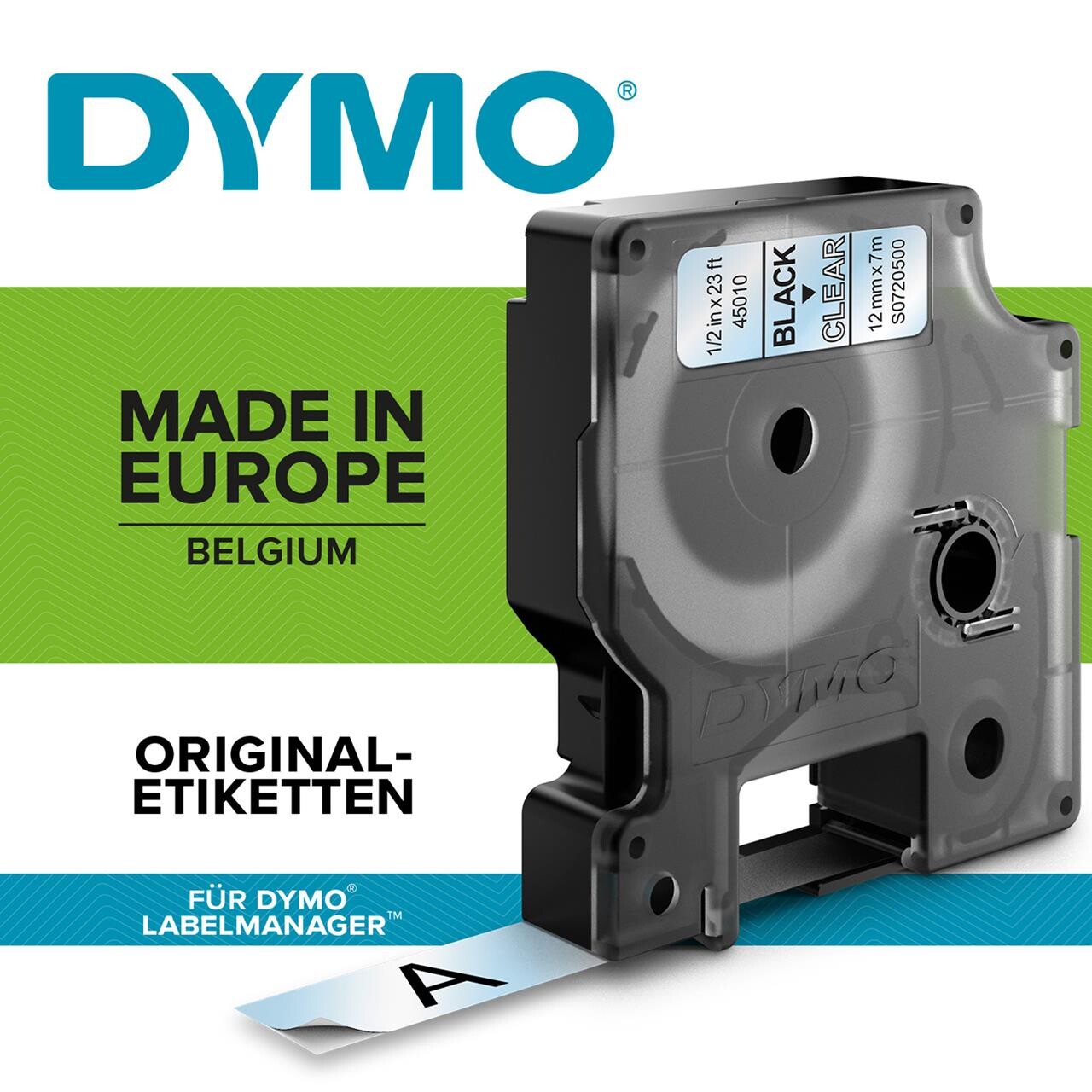 DYMO Labeltape D1 rød/klar 12mm billede