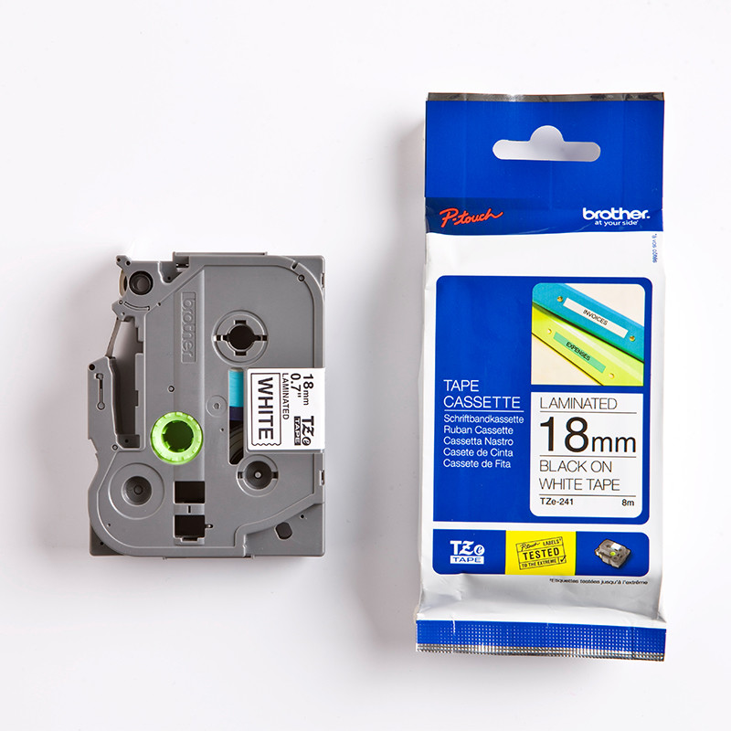 Brother labeltape TZe 241 - Sort/hvid 18 mm X 8 m. billede