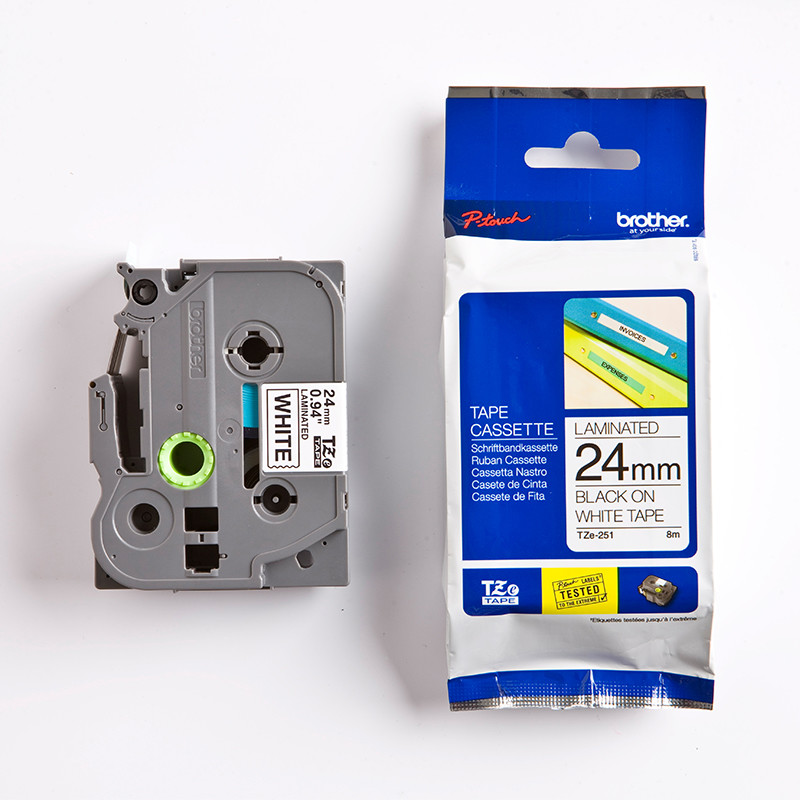 Brother labeltape TZe 251 - Sort/hvid 24 mm x 8 m. billede