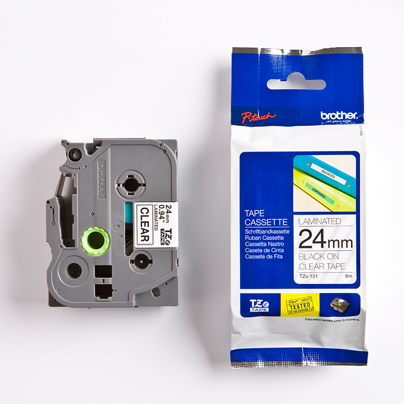 Brother labeltape TZe 151 - Sort/klar 24 mm x 8 m.