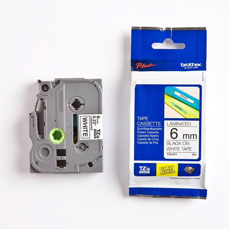 Brother labeltape TZe 211 - Sort/Hvid, 6 mm x 8 m. billede
