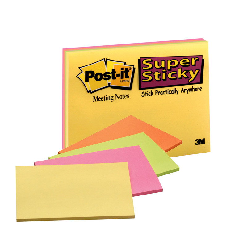 Post-it Super Sticky 644 - 149 x 98, 4 blk/pak, Neon billede