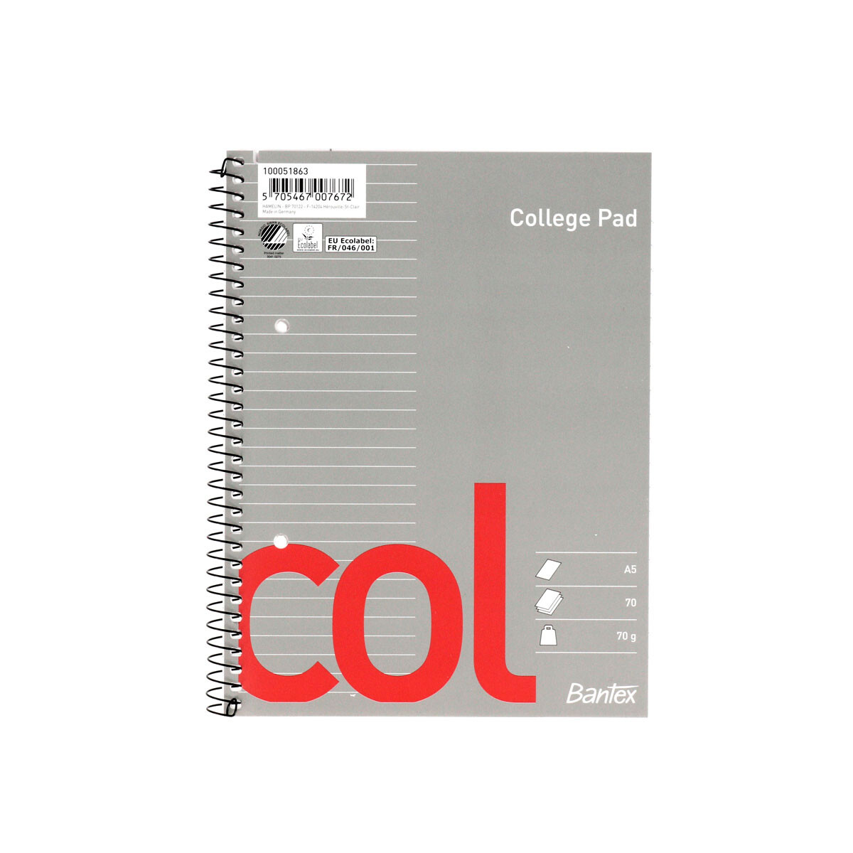 Bantex kollegieblok linieret A5 billede