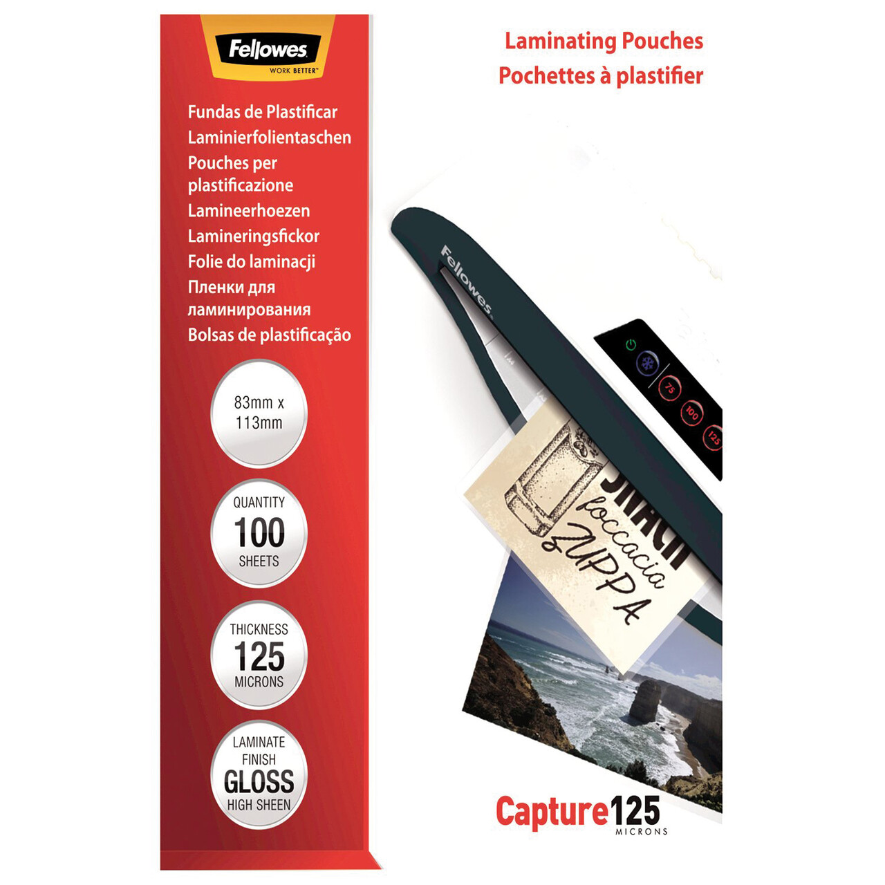 Fellows Lamineringslommer 83x113mm, blank 125 mic. billede