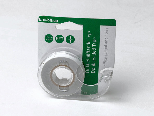 BNT dobbeltklæbende tape 12mmx6m m/dispenser klar