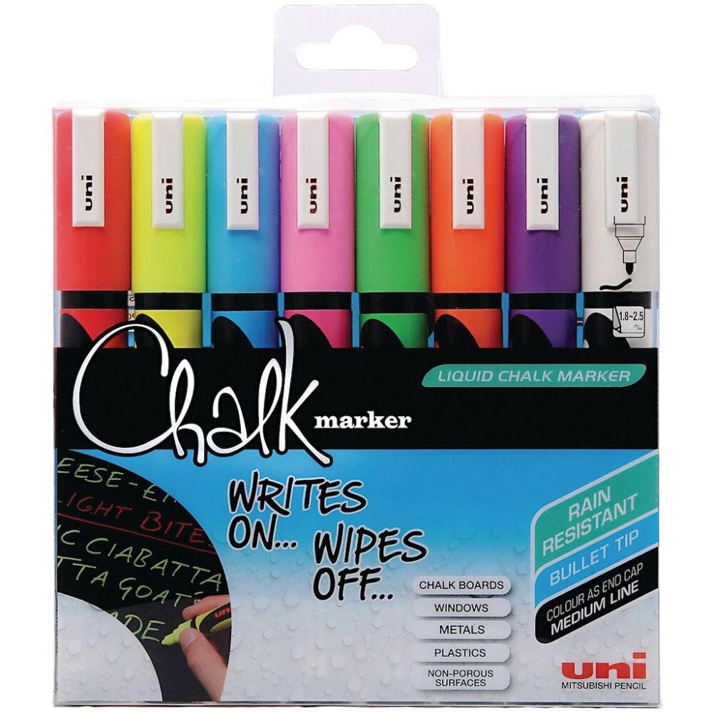 UNI PWE-5M Chalk Marker, 1,8-2,5mm. 8 stk.
