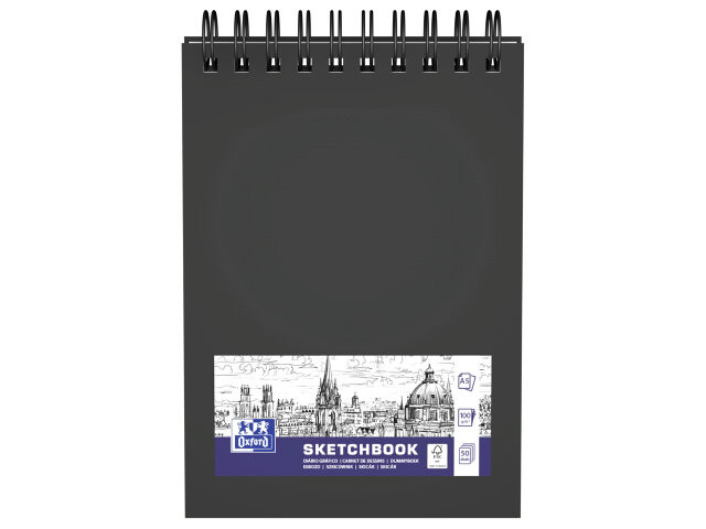 Oxford skitseblok A4 spiralblok, 100g. sort billede