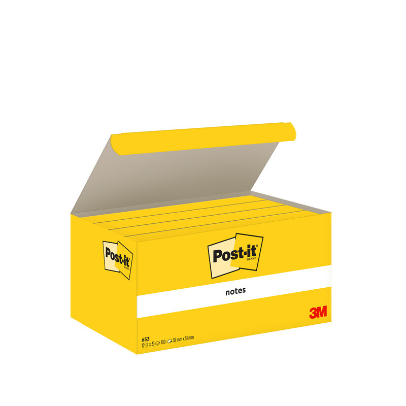 Post-it blok 653 Canary yellow 38x51mm 100bl 3M 12blk/pak