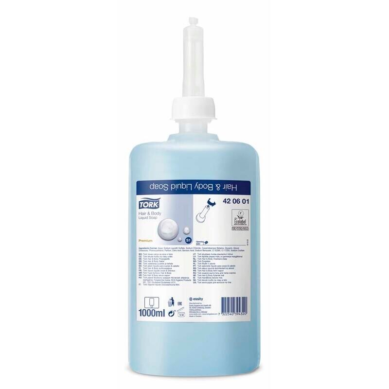 Tork sæbe Hair & Body Premium S1 blå, 6 Ã 1 ltr