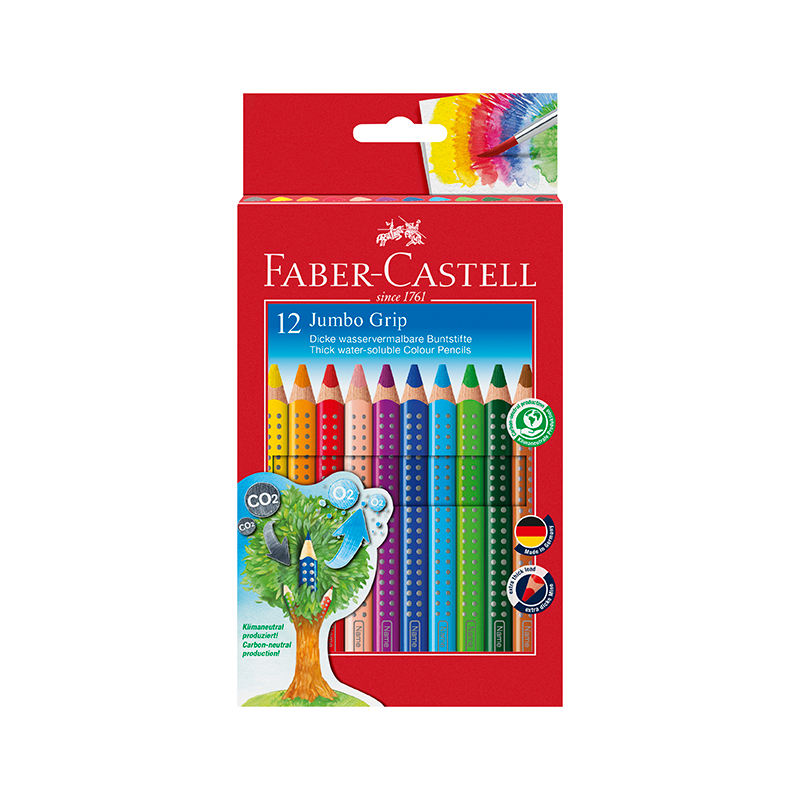 Faber-Castell Jumbo GRIP Farveblyanter, 12 farver + spidser