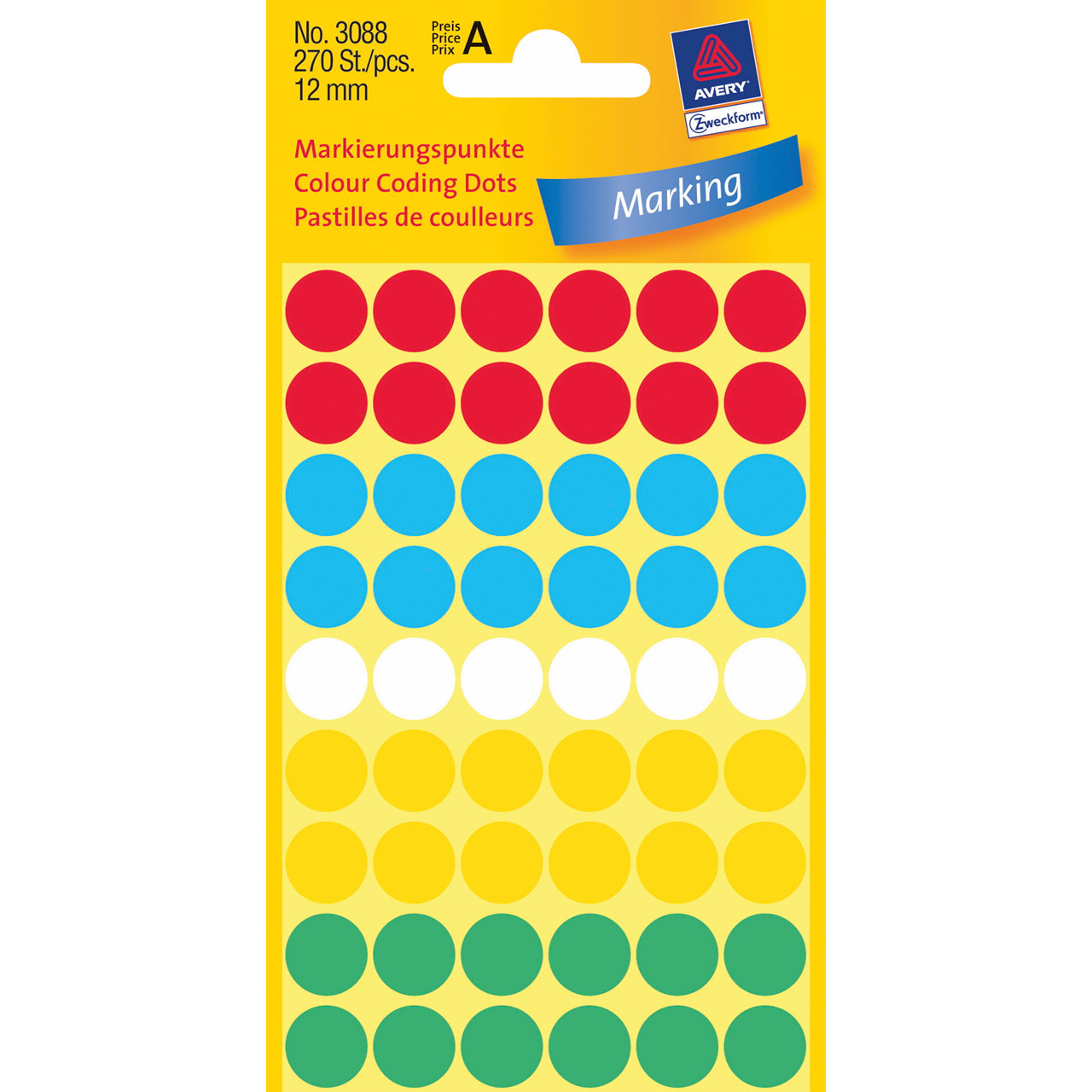 Avery Etiketter 3088 ø12 Mm Ass Farver