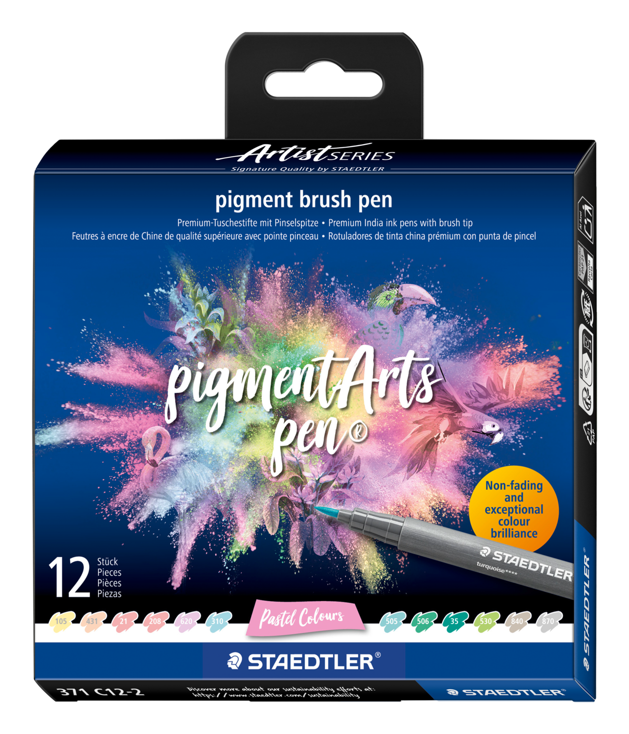 Staedtler Fiberpen m/pensel spids pastel 12 ass. billede