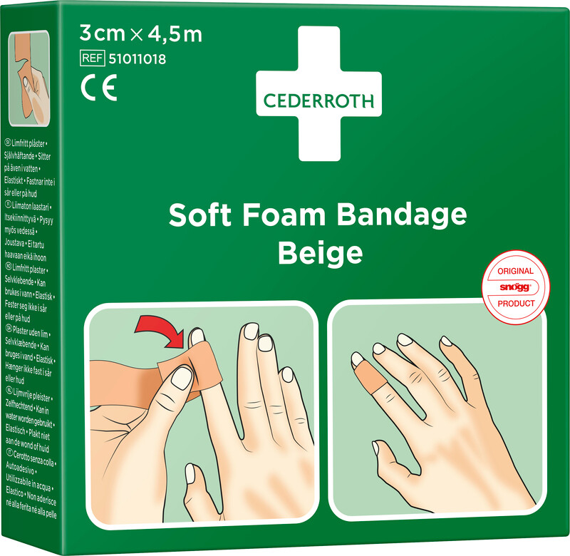 Cederroth soft bandage/plaster, beige, 3cm x 450cm billede